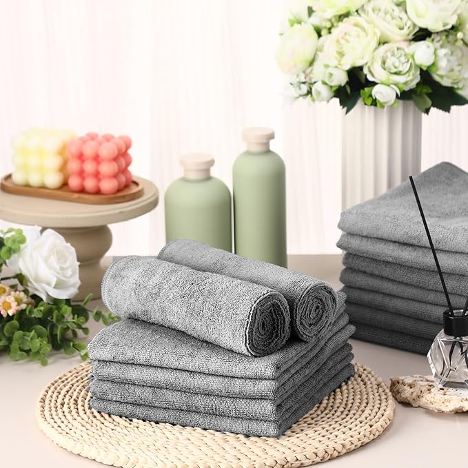 50 Pack Bleach Proof Towels Microfiber Absorbent Resistant Hair Hand Towels Bulk Quick Dry for Barber Gym Bath Spa Shaving (Light Grey,16 x 29 Inch)