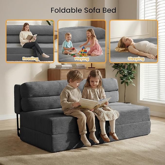 Convertible Sofa Bed with Metal Frame, Boneless Loveseat Sleeper Sofa Futon Sofa Bed Foldable Full Size Mattress for Living Room, Guest Room