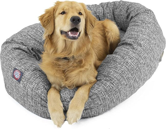 Majestic Pet 24 Inch Bagel Calming Dog Bed Washable – Cozy Soft Round Dog Bed with Spine Support for Dogs to Rest Their Head - Fluffy Donut Puppy Mat 24x19x7 (Inch) Small – Lt. Black