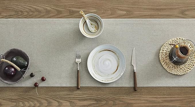 ZeeMart Basic Linen Style Table Runner, 14 x 90 Inch Vintage Grey Chambray, Rustic Farmhouse Grey Table Runners 90 Inches Long, Everyday Polyester Table Runner - Machine Washable & Easy Care