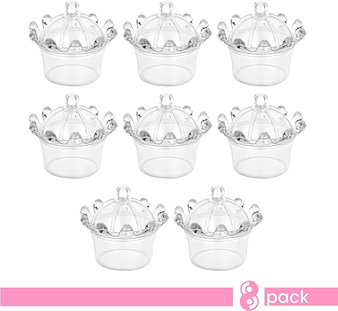 Hammont Crown Shaped Acrylic Candy Boxes - 8 Pack - 2.95"x2.75" - Perfect for Weddings, Birthdays, Party Favors and Gifts | Designer Cute Clear Lucite Plastic Treat Containers