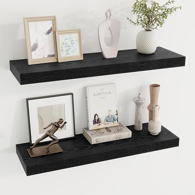 Dreamland 30 Inch Long Floating Shelves in White,8 Inch Deep Floating Shelf for Wall,Large Display & Storage Shelf, Wall Shelf for Bathroom Bedroom Living Room Kitchen Office，Set of 2