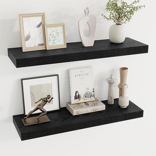 Dreamland 30 Inch Long Floating Shelves in White,8 Inch Deep Floating Shelf for Wall,Large Display & Storage Shelf, Wall Shelf for Bathroom Bedroom Living Room Kitchen Office，Set of 2