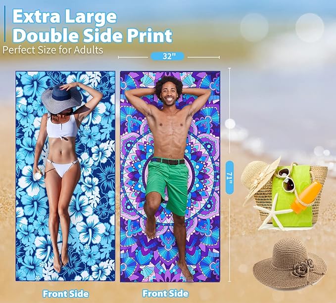6 Pack Microfiber Thin Beach Towel Lightweight 71x32 Oversized Extra Large Sand Free Towels Quick Dry for Travel Pool Yoga Gym Sports Beach Accessories Vacation Essential Gift