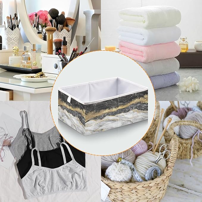 Bolaz Gold Black Marble Closet Organizers Storage Cubes Storage Bins Shelf Baskets Containers for Home Kids Room Toys Office,Square