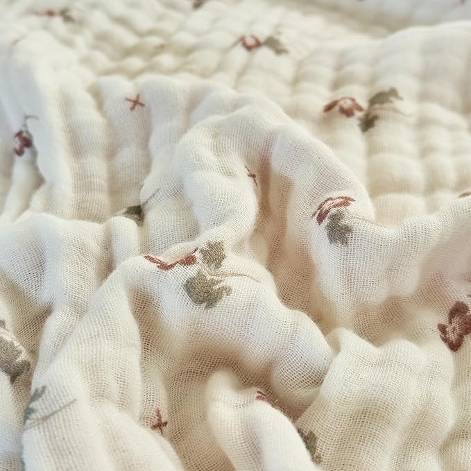 Muslin Blankets 100% Cotton 6-Layer Gauze Floral Pattern Throw Blanket Lightweight Soft and Breathable King Size Blanket for Sofa Couch Bed Coverlet Both Sides (Floral Red, King 90" X 104")
