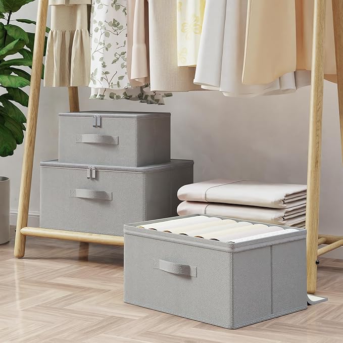 Storage Bins with Lid, Cube Organizer Basket, Closet Boxes with Carrying Handles and Sturdy PP Support Plate, 2 Pack, Grey, 15.7 x 11.8 x 7.9 In, XSNY16GL-2