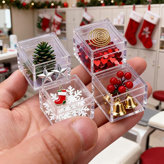 Small Clear Box Acrylic Boxes with Lids Plastic Square Cube 12 Pieces Small Storage Containers for Candy Pill and Tiny Jewelry