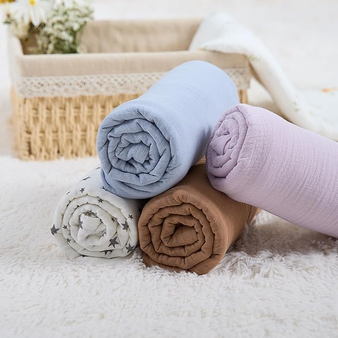 Meracorallo Muslin Swaddle Blanket, 100% Cotton Receiving Blanket Soft and Breathable Swaddle Wrap for Baby Boys and Girls, Tan