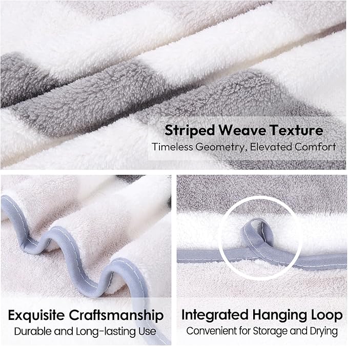 Bath Towels, Pack of 4, 30"x60", Large Microfiber Towel Set, Ultra Soft, Super Absorbent, Fast Drying, Perfect for Suana, Shower, Pool, Sport, Travel, Fitness, SPA,Yoga, Cabana Stripe Grey