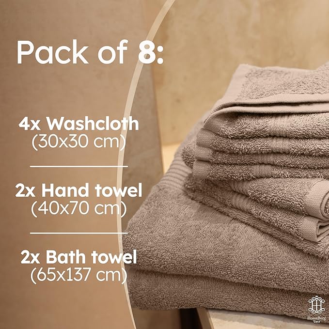 Luxe Set Bath Towels, Hand Towels, Washcloths, 100% Cotton, Soft and Absorbent, Sand/Beige, 65x54 in, 40x28 in, 30x30 cm