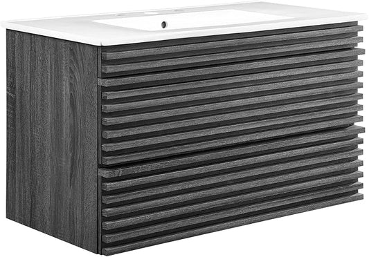 Modway Render 36" Wall-Mount Bathroom Vanity in Charcoal White