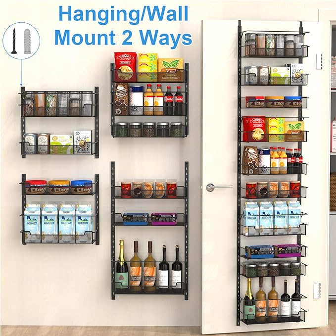 10-Tier Over the Door Organizer - Adjustable Pantry Storage Rack (Black)
