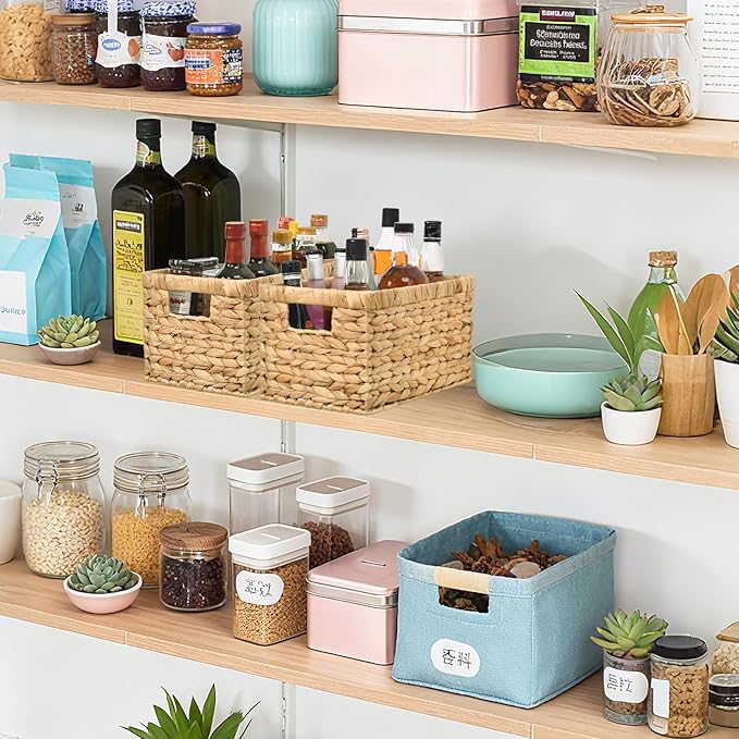 Wicker Storage Basket,Storage Basket with Built-in Handles, Water Hyacinth Storage Baskets for Organizing, Large Wicker Baskets for Storage, Woven Basket for Bedroom, Living Room(2Pack)