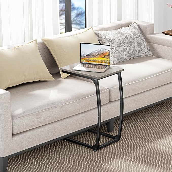C Shaped End Table Set of 2, Side Table for Couch,Curved Support Legs, Slide Under Couch Table for Sofa, TV Tray Table for Living Room Bedroom（Lvory）