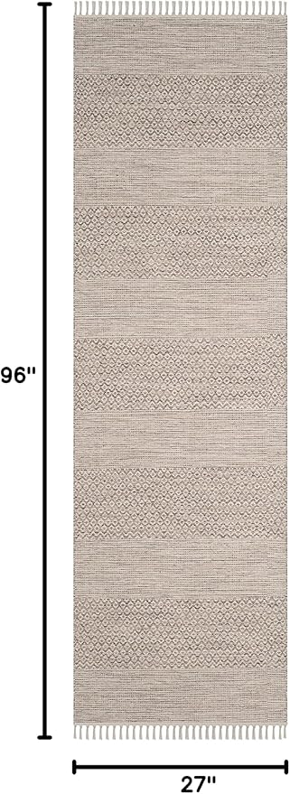 SAFAVIEH Montauk Collection Runner Rug - 2'3" x 8', Ivory & Steel Grey, Handmade Flat Weave Boho Farmhouse Cotton Tassel Fringe, Ideal for High Traffic Areas in Living Room, Bedroom (MTK330M)