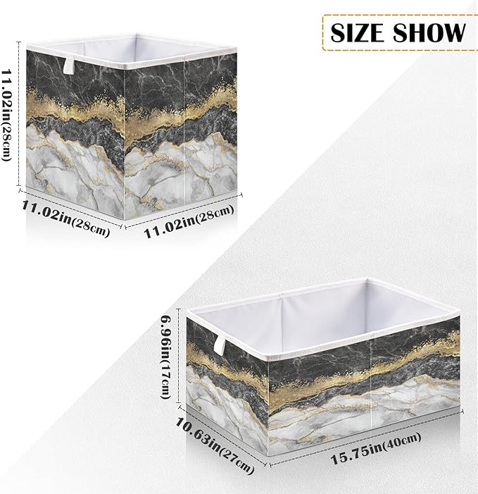 Bolaz Gold Black Marble Closet Organizers Storage Cubes Storage Bins Shelf Baskets Containers for Home Kids Room Toys Office,Square
