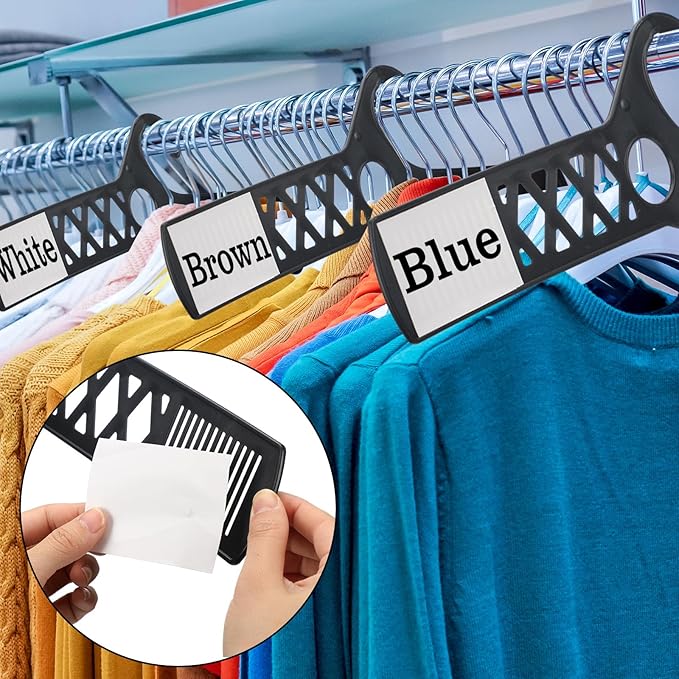 25 Pcs Large Garment Rack Divider and 50 Pcs White Blank Cards, 18 Inch Black Closet Dividers for Hanging Clothes, Plastic Clothing Rack Tag Dividers for Clothes Organization
