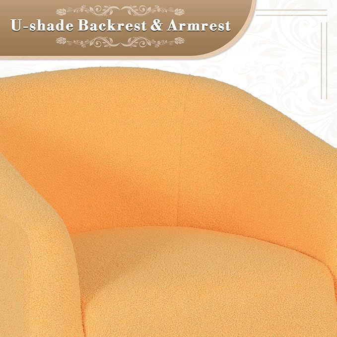 Athena Collection Modern Barrel Accent Chair, Furry Cozy Reading Arm Chair for Adults, Soft Comfy Upholstered Sofa Armchair for Corner, Living Room, Bedroom, Reception Room, Yellow