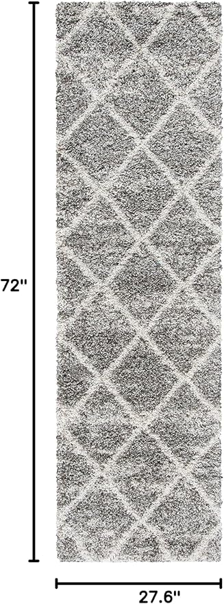 SAFAVIEH Hudson Shag Collection Runner Rug - 2'3" x 6', Distressed Grey & Ivory, Trellis Design, Non-Shedding & Easy Care, 2-inch Thick Ideal for High Traffic Areas in Living Room, Bedroom (SGH281K)
