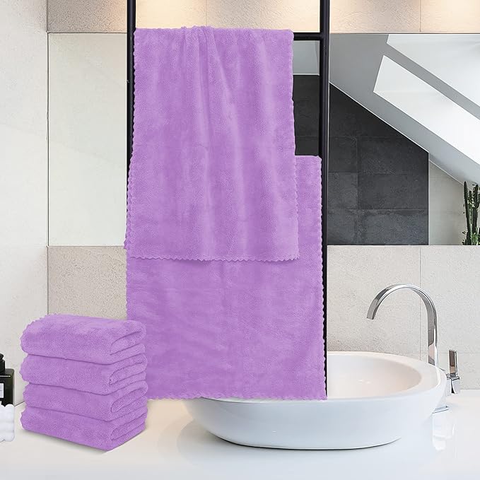 6 Pack Premium Hand Towels - Quick Drying - Microfiber Coral Velvet Highly Absorbent Towels - Multipurpose Use as Hotel, Bathroom, Shower, Spa, Hand Towel 16 x 28 inches (Purple)