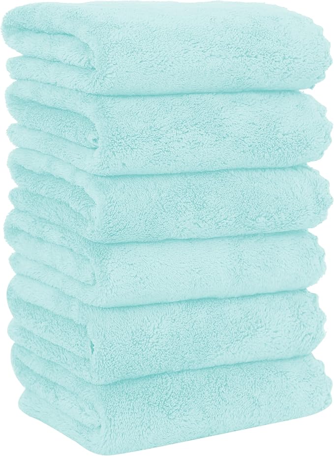 6 Pack Premium Hand Towels - Quick Drying - Microfiber Coral Velvet Highly Absorbent Towels - Multipurpose Use as Hotel, Bathroom, Shower, Spa, Hand Towel 16 x 28 inches (Frozen Blue)