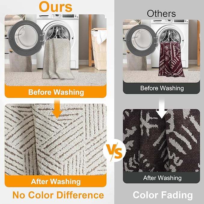 NICETOWN Large Area Rug 6x9 Living Room Rugs, Brown Jacquard Thin Machine Washable Rug for Entryway Non-Slip Door Mat, Ultra Soft Area Rug 6x9 Geometric for Bedroom Kitchen Office, Brown