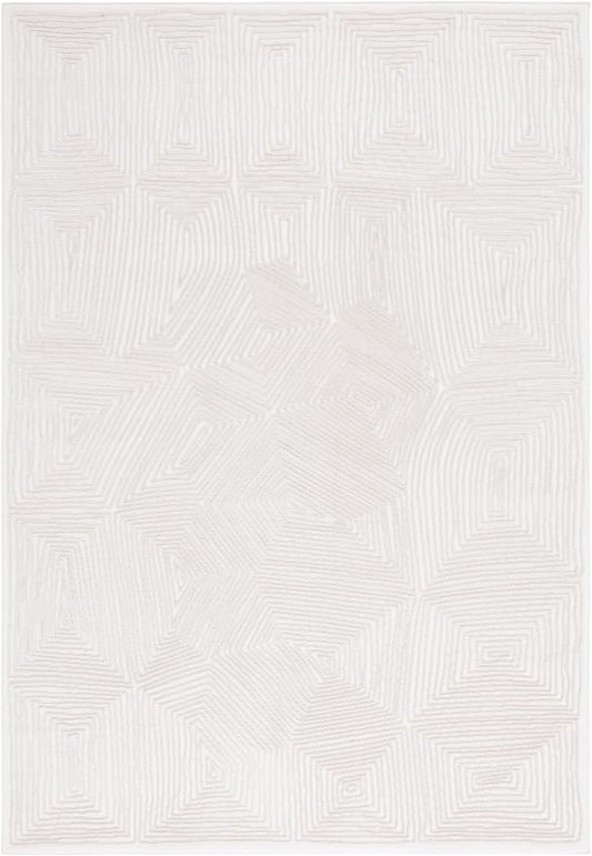 SAFAVIEH Prestige Collection Area Rug - 6'7" Square, Ivory & Beige, Geometric Design, Non-Shedding & Easy Care, Ideal for High Traffic Areas in Living Room, Bedroom, Dining (PTE120A-7SQ)