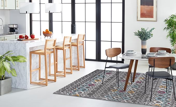 SAFAVIEH Amsterdam Collection X-Large Area Rug - 11' x 15', Dark Grey & Ivory, Moroccan Boho Design, Non-Shedding & Easy Care, Ideal for High Traffic Areas in Living Room, Bedroom (AMS108H)