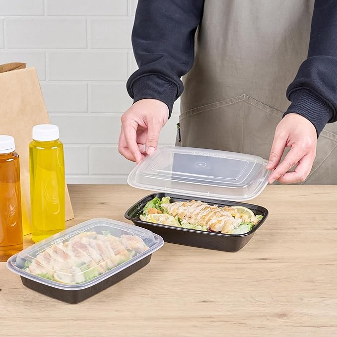 Restaurantware Asporto Microwavable To-Go Container - BPA Free PP Rectangular Take Out Food Container with Clear Plastic Lid - Catering & take out - 28 oz - Black - Plastic - Disposable - 100ct Box