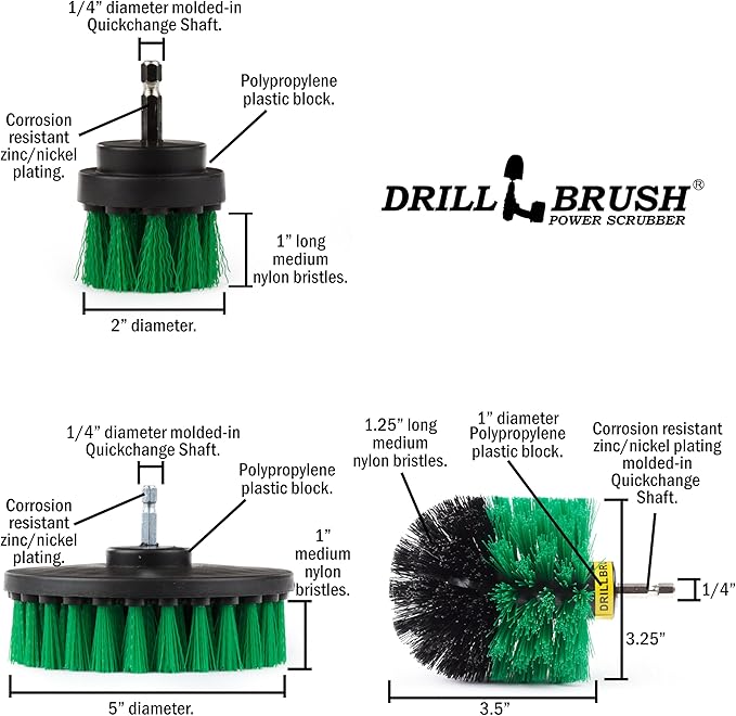 New Quick Change Shaft Bathroom Power Scrub Brush Tile and Grout Kit by Drillbrush