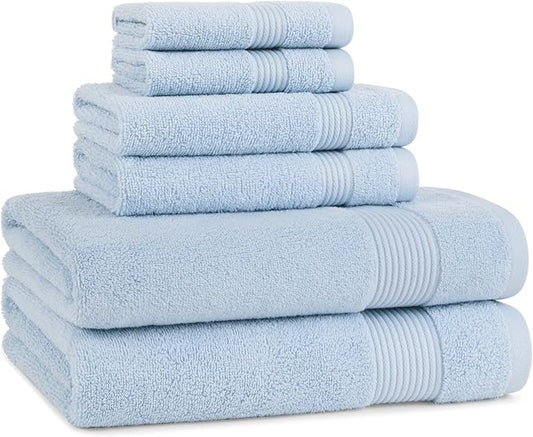 Arkwright Solid 6 Piece Bath Towel Set, 100% Cotton 600 GSM Soft Absorbent Bathroom Towels for Hotel, Spa or Vacation Rental, Misty Blue (2 Bath Towels, 2 Hand Towels, 2 Washcloths)
