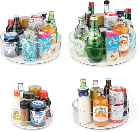 KAGUYA 4 Pack Lazy Susan Organizer, Non-Skid Turntable Organizer for Cabinet, Pantry, Kitchen, Office Countertop, Refrigerator, Cupboard, Bathroom, Clear Organizer Rotating, 8/10/11/12 inch