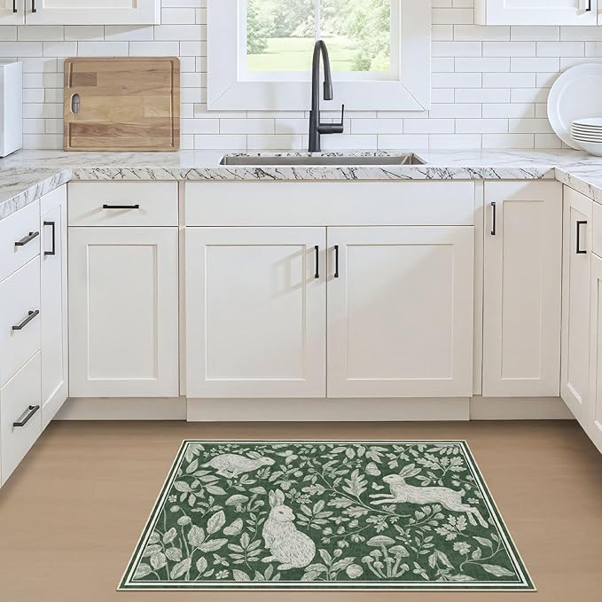 Vintage Living Room Area Rug 3x5 - Large Soft Washable Oriental Traditional Distressed Farmhouse Rugs for Bedroom - Indoor Floor Accent Carpet for Home Office House Decor -Easter Green