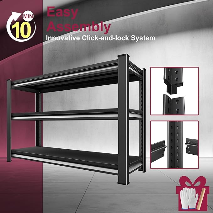 48''W Garage Shelves Heavy Duty - 1,560Lbs Steel Metal Adjustable Utility Storage Shelving Rack Units 48" W x 16" D x 36" H 3 Tier Black