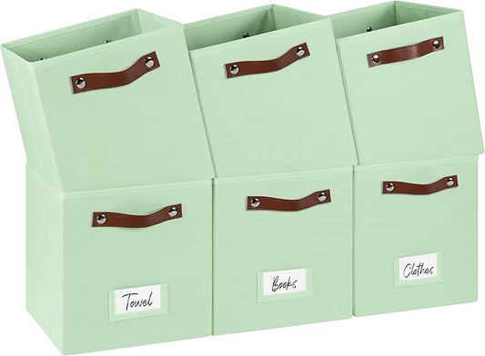 6-Pack Storage Cubes with Handles & Label Holders Basket, Closet Cube Home Organizer Bins(Green, 10.5*10.5*11 inch)