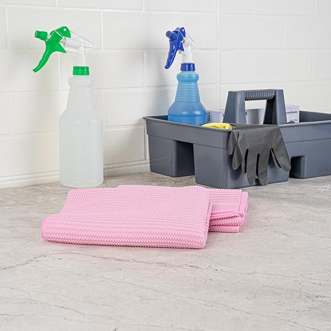 Restaurantware-Clean Tek Professional 25.2 x 16.9 Inch Chamois Cloths, 20 Reusable Microfiber Towels - Storage Tube Included, Absorbent, Pink PVA 3D Microfiber Cleaning Rags, for Windows Or Cars