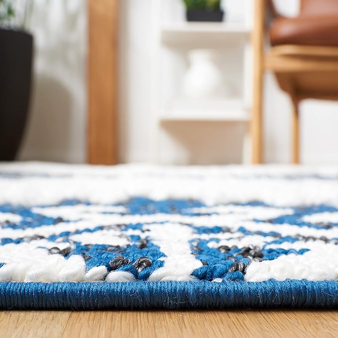 SAFAVIEH Area Rug 8x10 - Moroccan Tassel Shag Collection - Large - Navy & Ivory, Boho Design, Non-Shedding & Easy Cleaning, Plush Pile, Ideal for Living Room, Bedroom, Dining Space (MTS652N)
