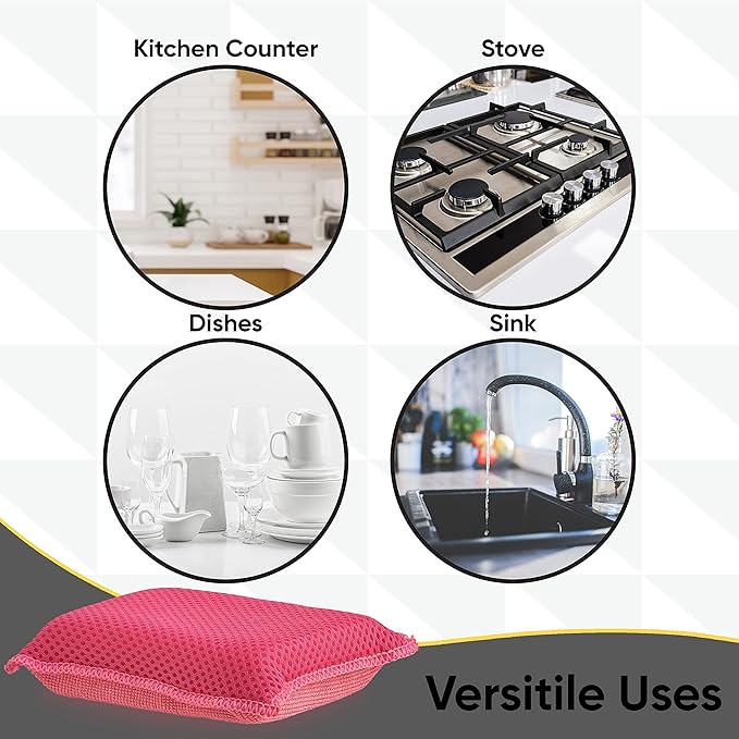 Microfiber Sponges for Dishes Kitchen Sponges Non-Scratch Sponge Dish Scrubber Heavy Duty Household Cleaning Sponges Multi-Purpose Cleaning Supplies Dish Sponge Kitchen Sponges Pack of 3