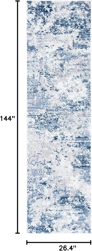 SAFAVIEH Amelia Collection Runner Rug - 2'2" x 12', Navy & Grey, Modern Abstract Design, Non-Shedding & Easy Care, Ideal for High Traffic Areas in Living Room, Bedroom (ALA705N)