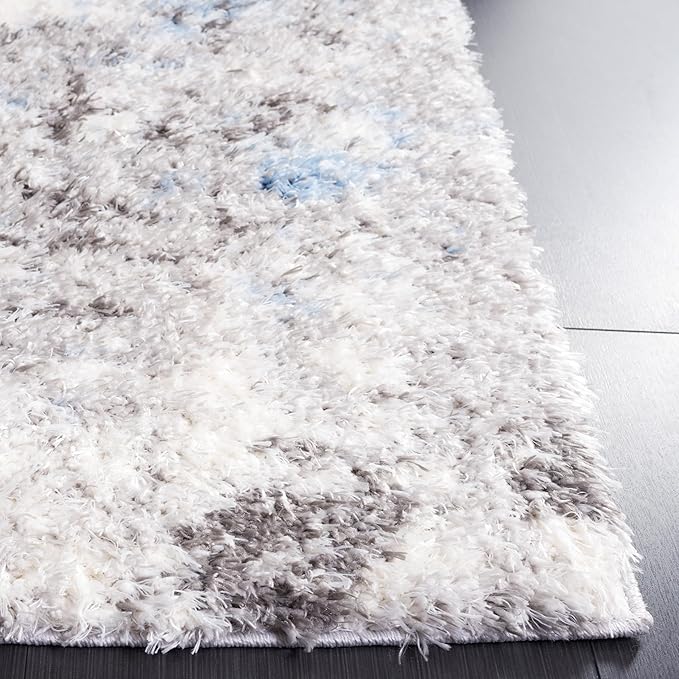 SAFAVIEH Area Rug 8x10 - Lindsay Shag Collection - Large - Grey & Blue Ivory, Non-Shedding & Easy Cleaning, Ultra Plush Thick Pile, Ideal for Living Room, Bedroom, Dining Space (LNS556F)