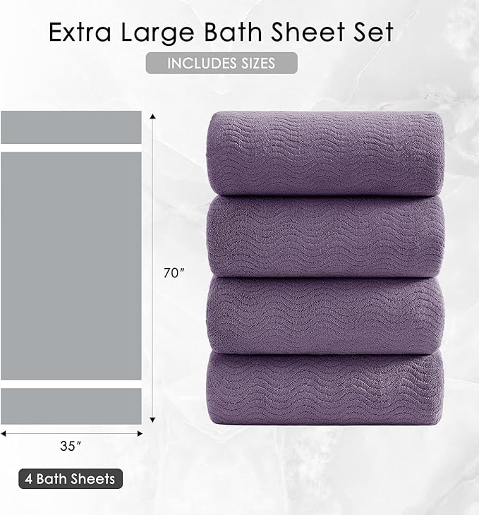 4 Piece Extra Large Bath Towel 35"x70" Oversized Bath Sheet Bath Towel Set for Bathroom Ultra Soft Cozy Highly Absorbent Quick Dry Bathroom Towel for Spa Gym Hotel,Shower Towel for Daily Use,Purple