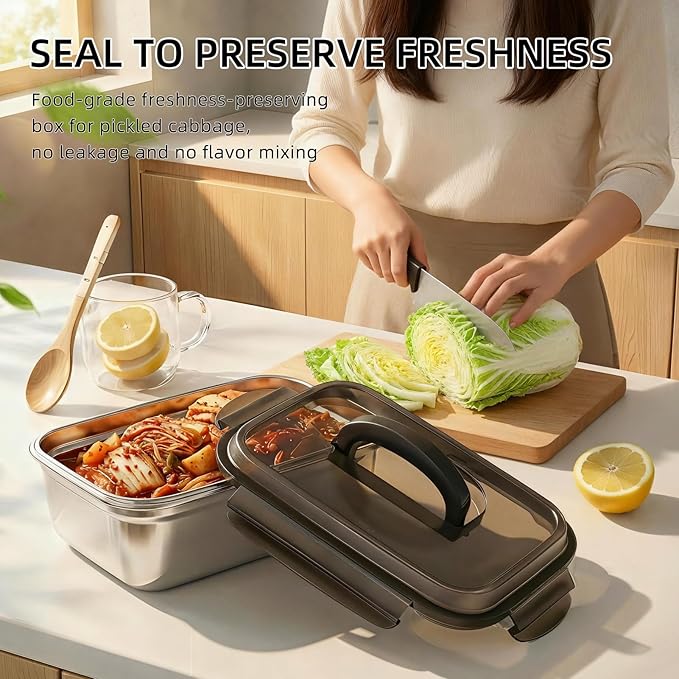 food prep stainless steel containers, turkey container, freezer safe, oven safe, suitable for open flame and induction stove, ideal for pickling kimchi (3.8L+7.5L+12L)