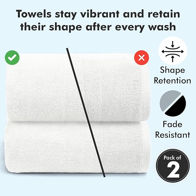 Bath Sheets – Extra Large Bathroom Sheet Set – Pack of 2 Jumbo Towels White (71x35in) – 100% Cotton Soft Quick Dry Large Bath Towels for Adults Hotel Spa Bathroom Use