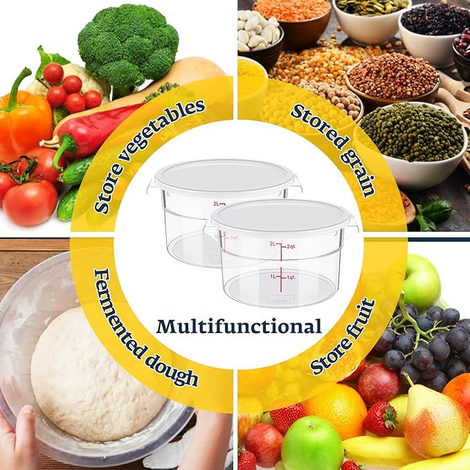 1 Pcs Dough Proofing Bucket with Lid, Round Food Storage Container 2 Qt Dough Bucket Clear Translucent Containers with Red Scale(White)