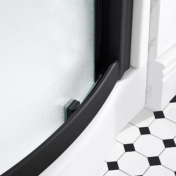 OVE Decors Breeze 36 in. Corner Shower Frosted Sliding Door with Base in Black Finish