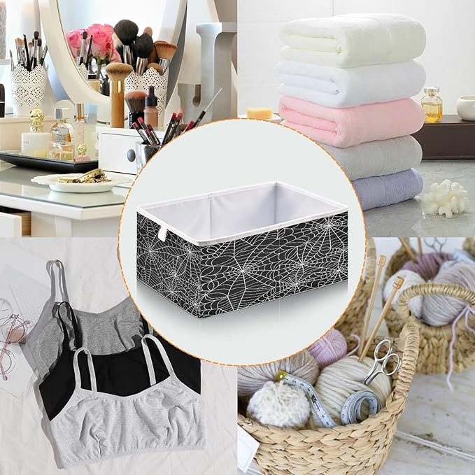 Bolaz Halloween Gray Spider Web Closet Organizers Storage Cubes Storage Bins Shelf Baskets Containers for Home Kids Room Toys Office,Rectangle