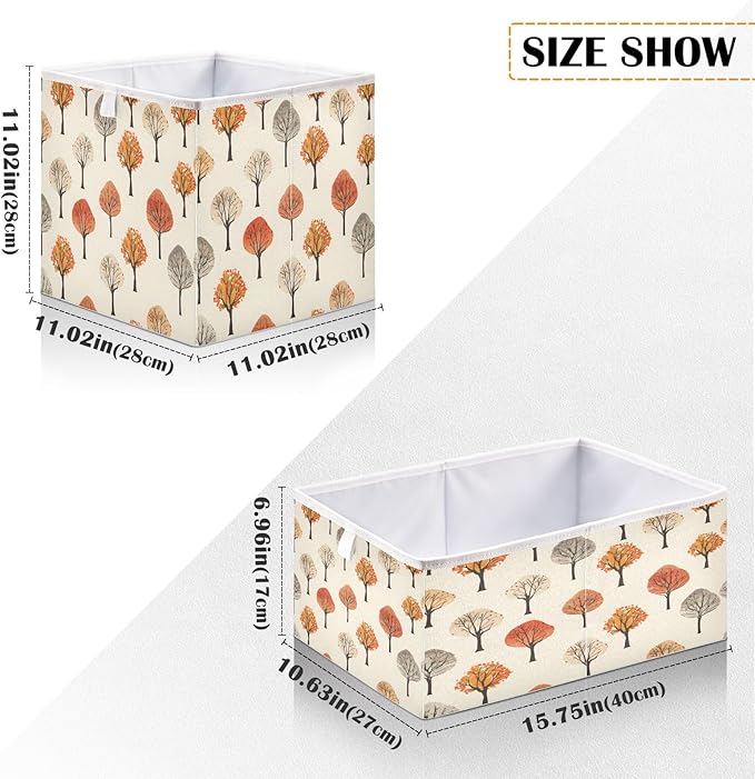 Bolaz Autumn Trees Pattern Closet Organizers Storage Cubes Storage Bins Shelf Baskets Containers for Home Room Office,Square
