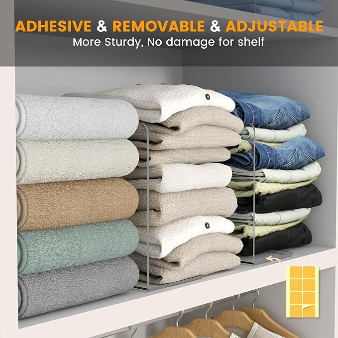 OKPOW Shelf Dividers for Closet Organization – Keep Sweaters & Purses Upright, Clear Acrylic Separators for Most Wood Shelves & Pantry, Damage-Free, Sturdy & Tall (10" x 12", 12 Pack)