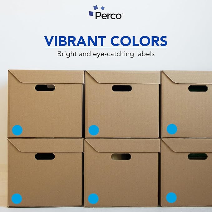 Perco Light Blue 2-Inch Round Circle Dot Sticker Labels with Easy Peel Perforation - 500 Labels per Roll - Strong Adhesion, Vibrant Colors for Organizing, Crafting & More - Made in USA